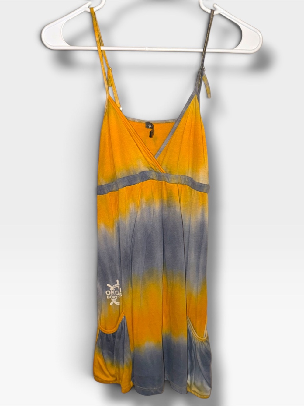 B Split Tie-Dye Yellow & Gray Mini Sundress with Spaghetti Straps